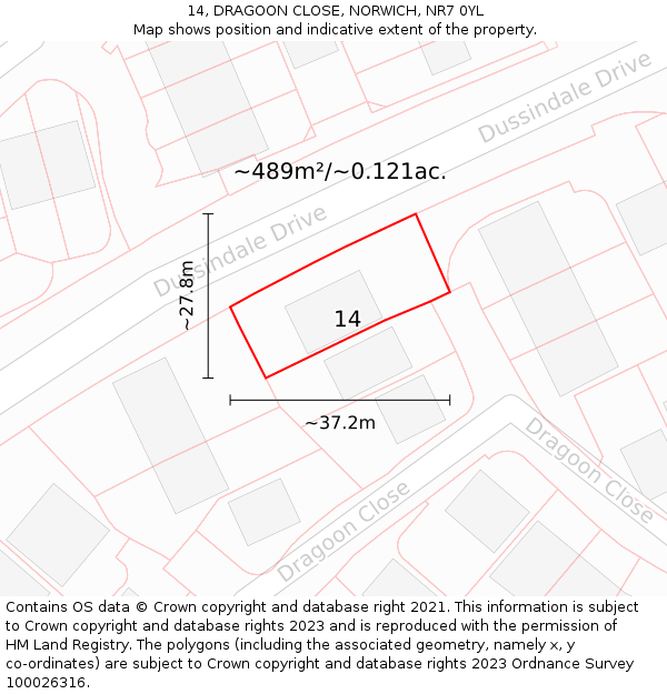 14, DRAGOON CLOSE, NORWICH, NR7 0YL: Plot and title map