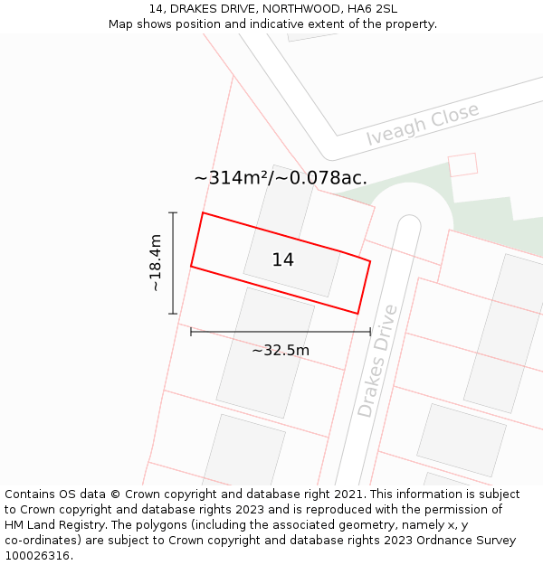 14, DRAKES DRIVE, NORTHWOOD, HA6 2SL: Plot and title map