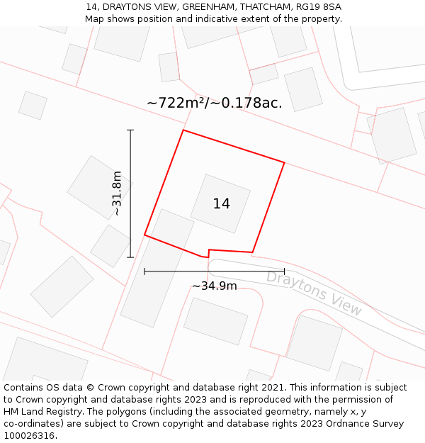 14, DRAYTONS VIEW, GREENHAM, THATCHAM, RG19 8SA: Plot and title map