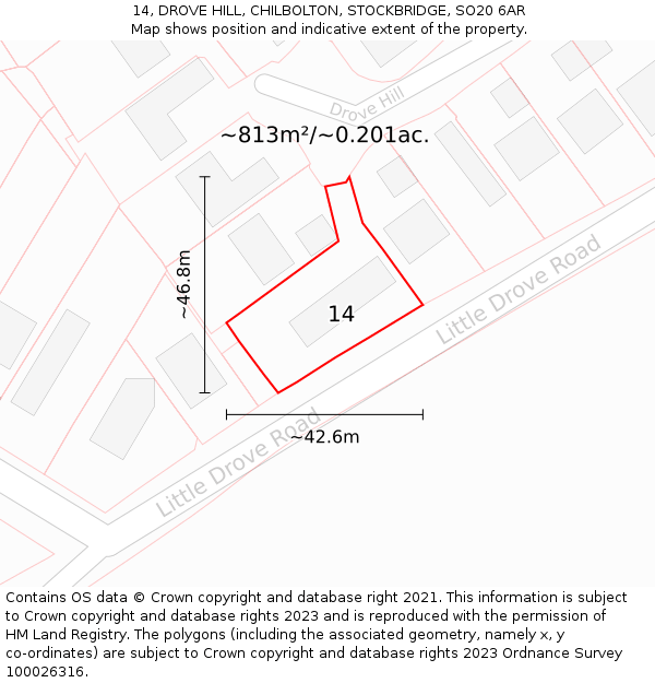 14, DROVE HILL, CHILBOLTON, STOCKBRIDGE, SO20 6AR: Plot and title map