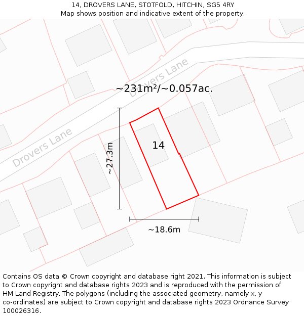 14, DROVERS LANE, STOTFOLD, HITCHIN, SG5 4RY: Plot and title map