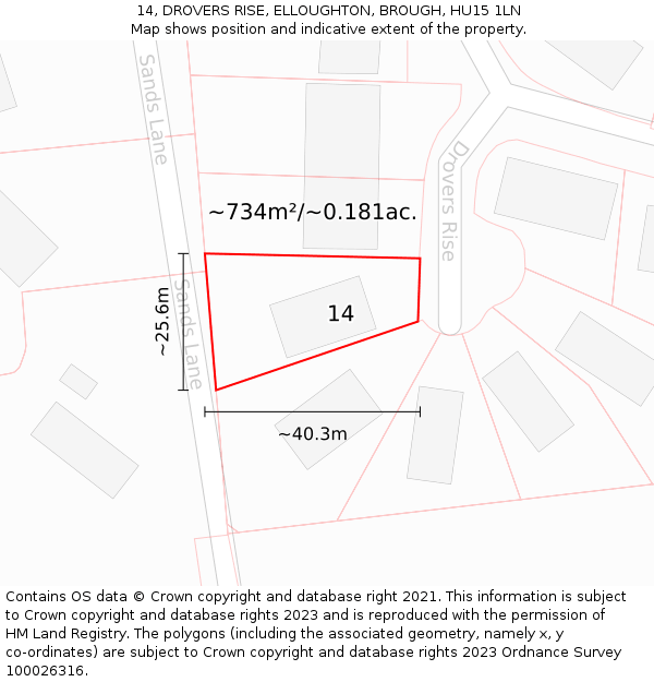 14, DROVERS RISE, ELLOUGHTON, BROUGH, HU15 1LN: Plot and title map