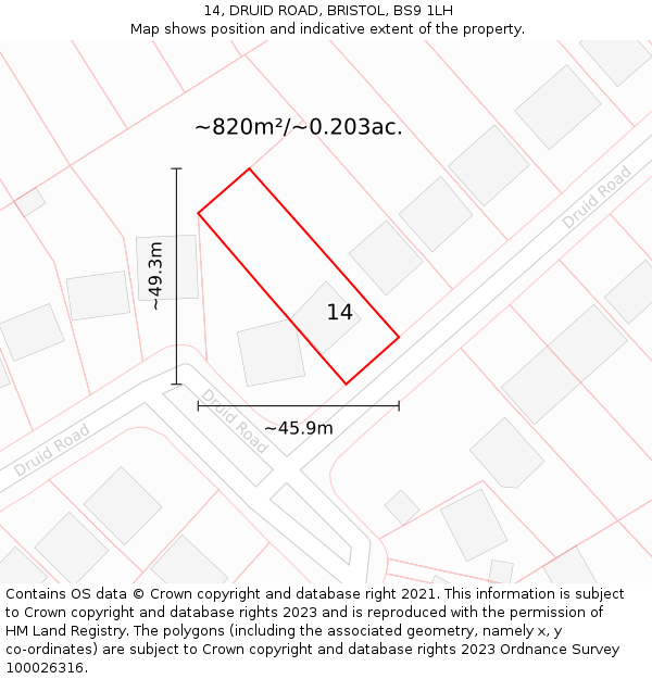 14, DRUID ROAD, BRISTOL, BS9 1LH: Plot and title map