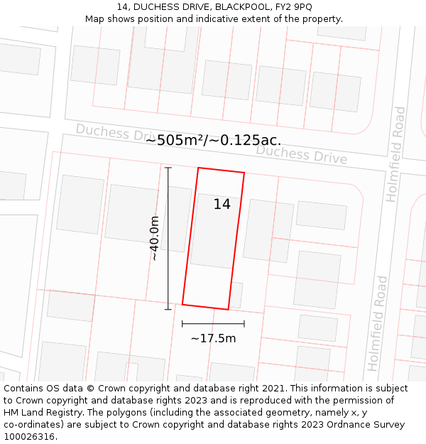 14, DUCHESS DRIVE, BLACKPOOL, FY2 9PQ: Plot and title map