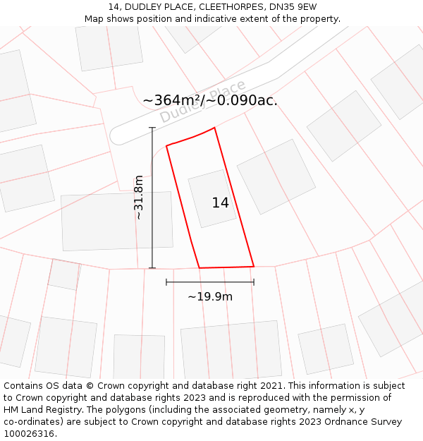 14, DUDLEY PLACE, CLEETHORPES, DN35 9EW: Plot and title map