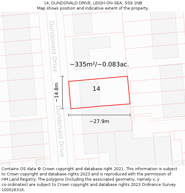 14, DUNDONALD DRIVE, LEIGH-ON-SEA, SS9 1NB: Plot and title map