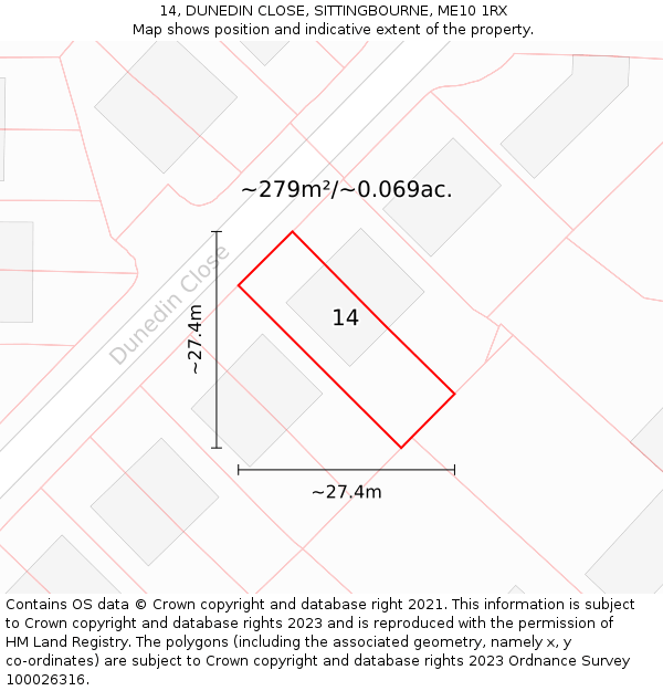 14, DUNEDIN CLOSE, SITTINGBOURNE, ME10 1RX: Plot and title map