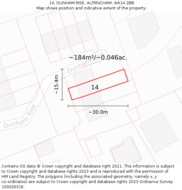 14, DUNHAM RISE, ALTRINCHAM, WA14 2BB: Plot and title map