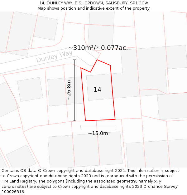 14, DUNLEY WAY, BISHOPDOWN, SALISBURY, SP1 3GW: Plot and title map