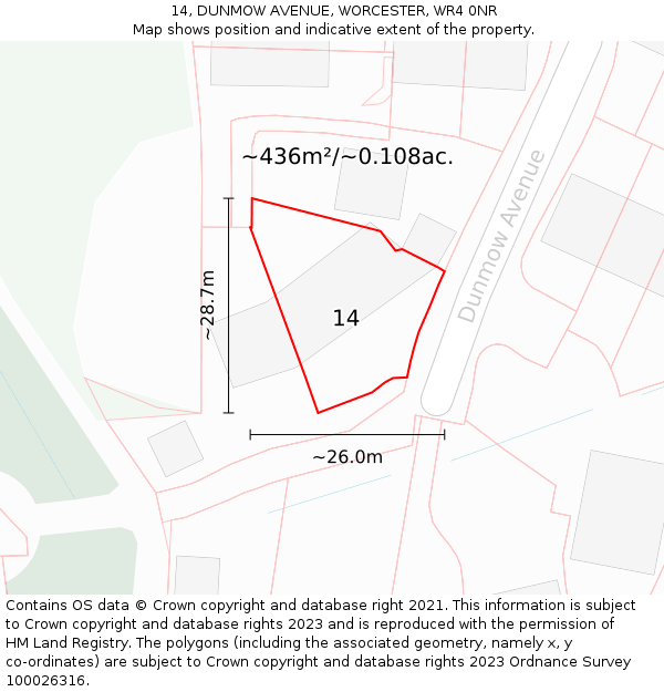 14, DUNMOW AVENUE, WORCESTER, WR4 0NR: Plot and title map