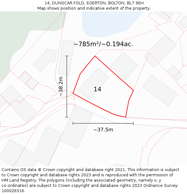 14, DUNSCAR FOLD, EGERTON, BOLTON, BL7 9EH: Plot and title map