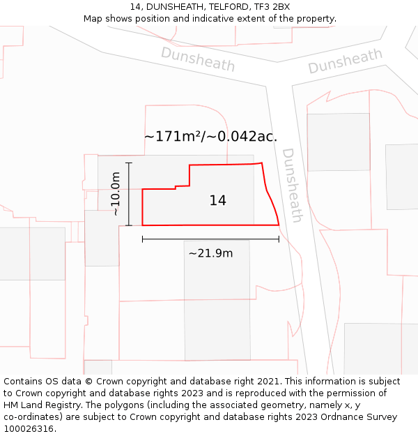 14, DUNSHEATH, TELFORD, TF3 2BX: Plot and title map