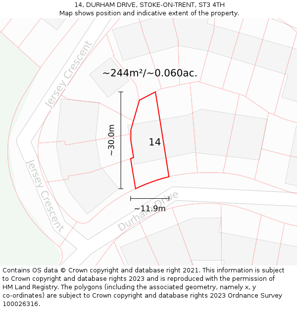 14, DURHAM DRIVE, STOKE-ON-TRENT, ST3 4TH: Plot and title map