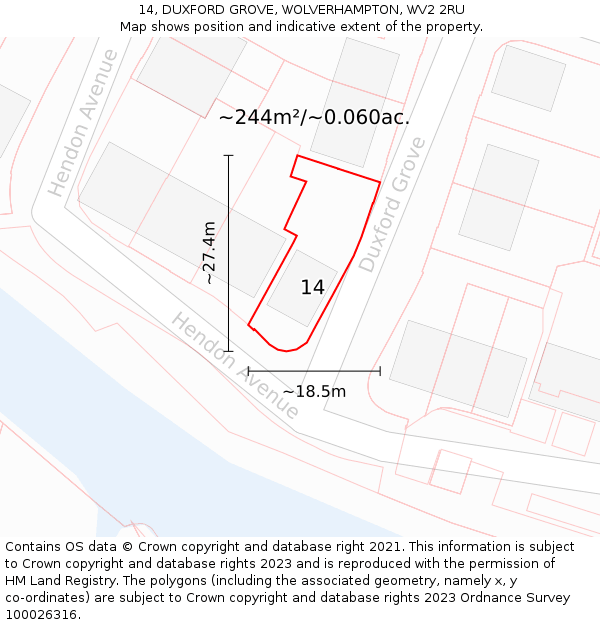 14, DUXFORD GROVE, WOLVERHAMPTON, WV2 2RU: Plot and title map