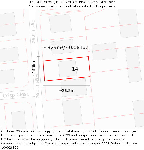 14, EARL CLOSE, DERSINGHAM, KING'S LYNN, PE31 6XZ: Plot and title map