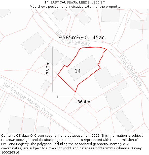 14, EAST CAUSEWAY, LEEDS, LS16 8JT: Plot and title map