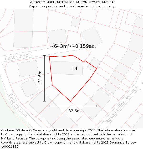 14, EAST CHAPEL, TATTENHOE, MILTON KEYNES, MK4 3AR: Plot and title map