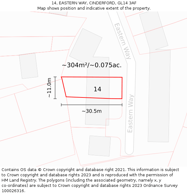 14, EASTERN WAY, CINDERFORD, GL14 3AF: Plot and title map