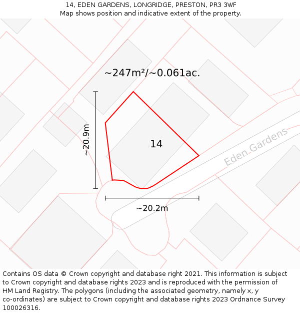 14, EDEN GARDENS, LONGRIDGE, PRESTON, PR3 3WF: Plot and title map