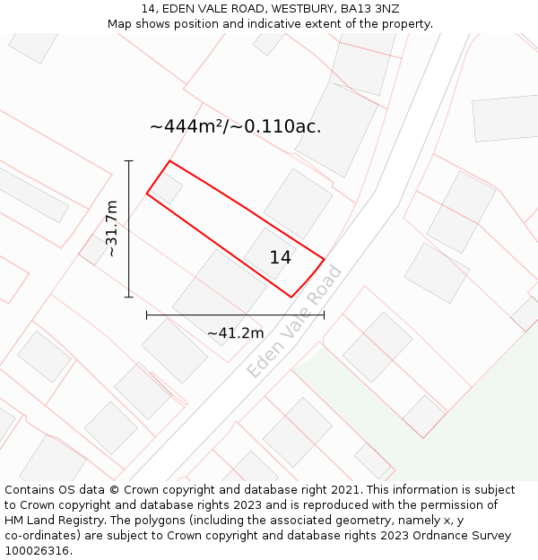 14, EDEN VALE ROAD, WESTBURY, BA13 3NZ: Plot and title map