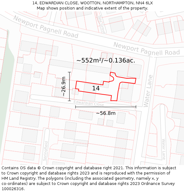 14, EDWARDIAN CLOSE, WOOTTON, NORTHAMPTON, NN4 6LX: Plot and title map