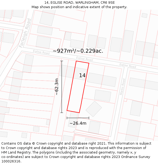 14, EGLISE ROAD, WARLINGHAM, CR6 9SE: Plot and title map