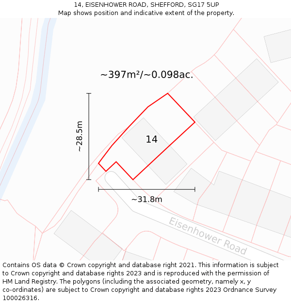 14, EISENHOWER ROAD, SHEFFORD, SG17 5UP: Plot and title map