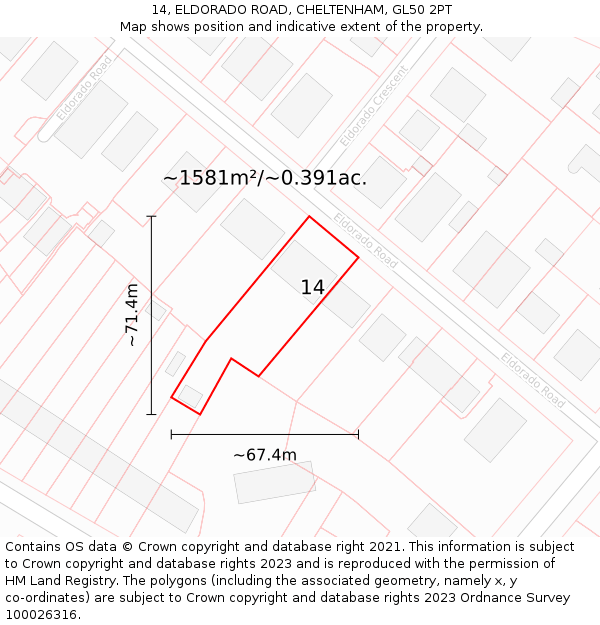 14, ELDORADO ROAD, CHELTENHAM, GL50 2PT: Plot and title map