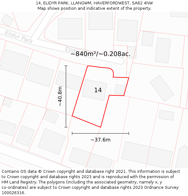 14, ELIDYR PARK, LLANGWM, HAVERFORDWEST, SA62 4NW: Plot and title map
