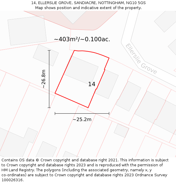 14, ELLERSLIE GROVE, SANDIACRE, NOTTINGHAM, NG10 5GS: Plot and title map