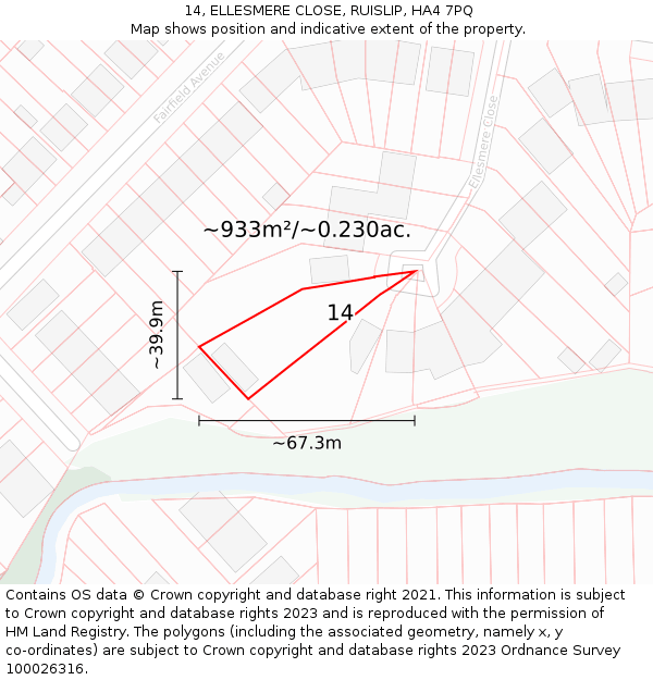 14, ELLESMERE CLOSE, RUISLIP, HA4 7PQ: Plot and title map