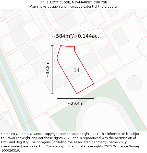 14, ELLIOTT CLOSE, NEWMARKET, CB8 7SE: Plot and title map