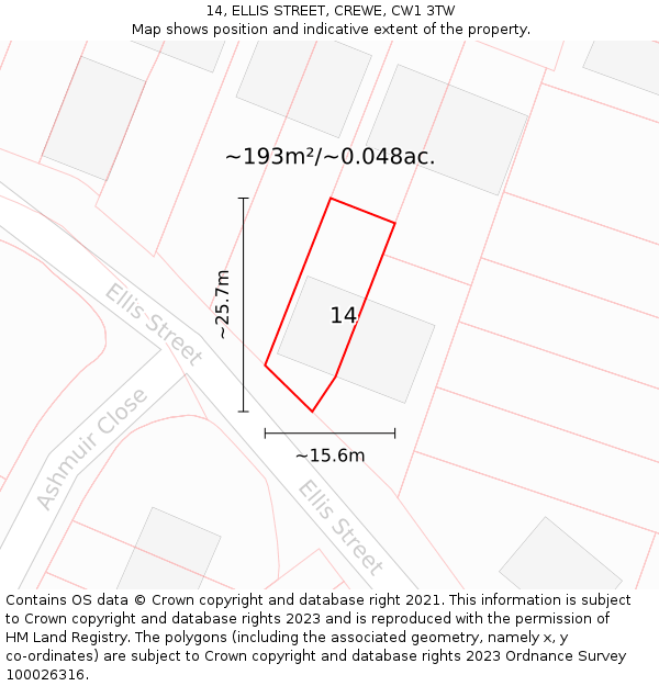 14, ELLIS STREET, CREWE, CW1 3TW: Plot and title map