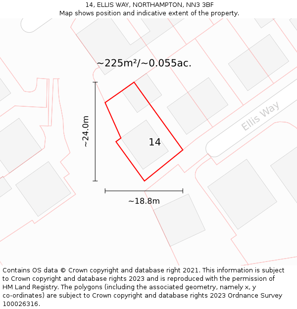 14, ELLIS WAY, NORTHAMPTON, NN3 3BF: Plot and title map