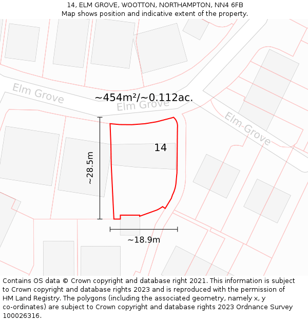 14, ELM GROVE, WOOTTON, NORTHAMPTON, NN4 6FB: Plot and title map