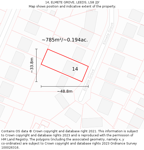 14, ELMETE GROVE, LEEDS, LS8 2JY: Plot and title map