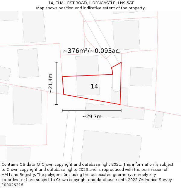 14, ELMHIRST ROAD, HORNCASTLE, LN9 5AT: Plot and title map