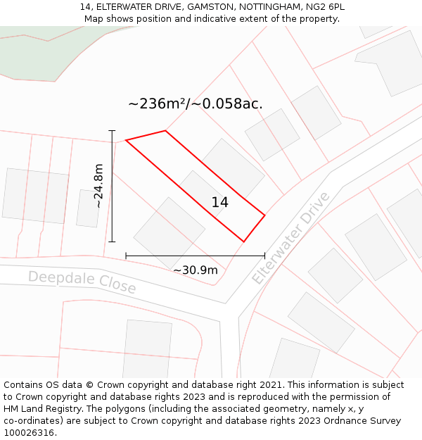 14, ELTERWATER DRIVE, GAMSTON, NOTTINGHAM, NG2 6PL: Plot and title map