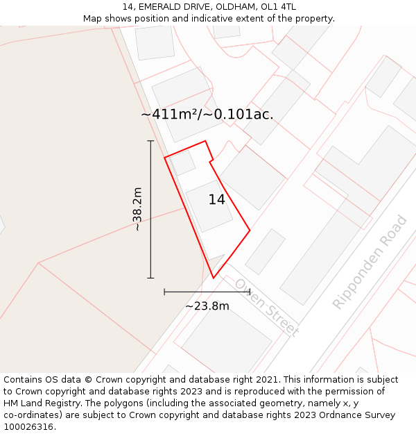 14, EMERALD DRIVE, OLDHAM, OL1 4TL: Plot and title map