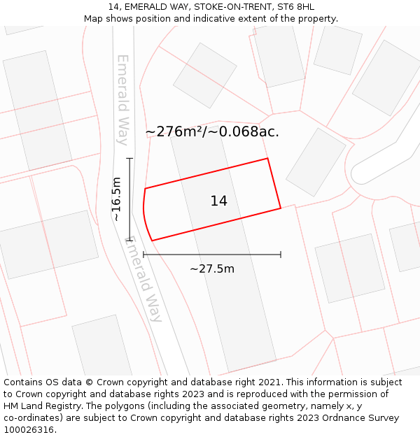 14, EMERALD WAY, STOKE-ON-TRENT, ST6 8HL: Plot and title map