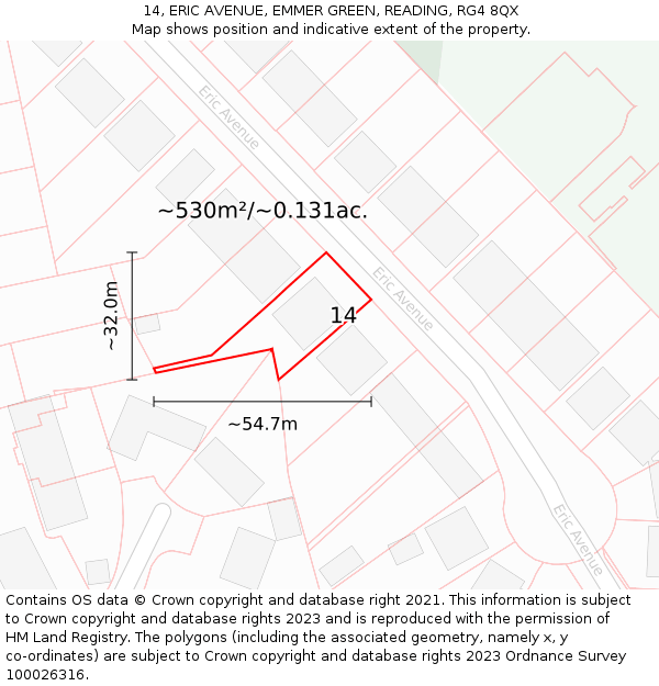 14, ERIC AVENUE, EMMER GREEN, READING, RG4 8QX: Plot and title map