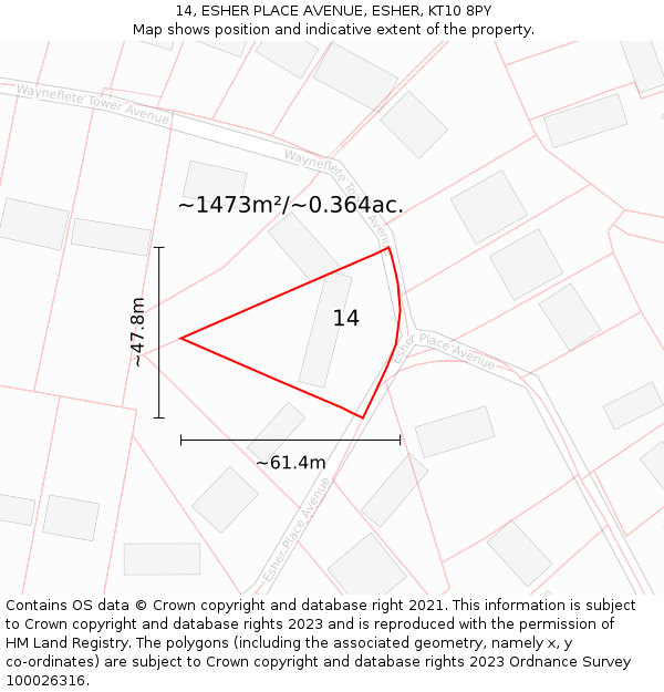 14, ESHER PLACE AVENUE, ESHER, KT10 8PY: Plot and title map