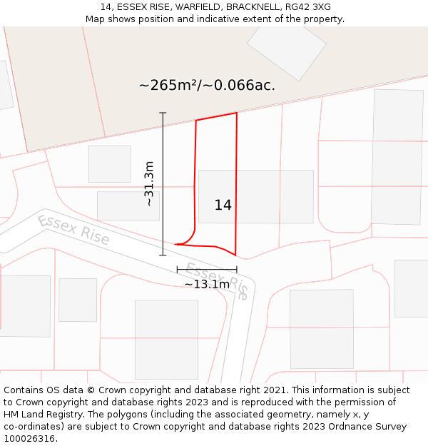 14, ESSEX RISE, WARFIELD, BRACKNELL, RG42 3XG: Plot and title map