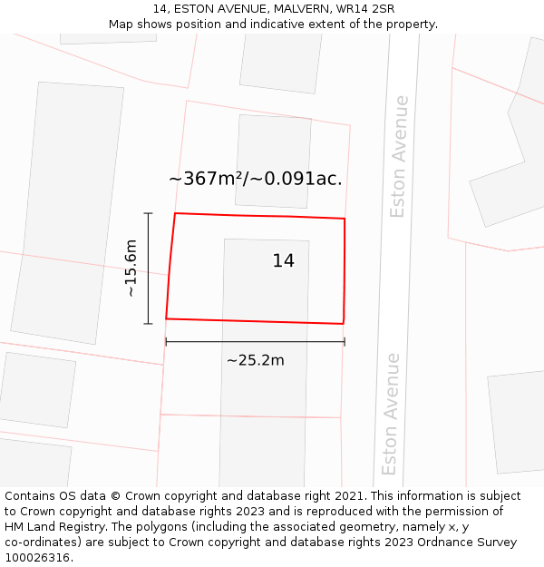 14, ESTON AVENUE, MALVERN, WR14 2SR: Plot and title map