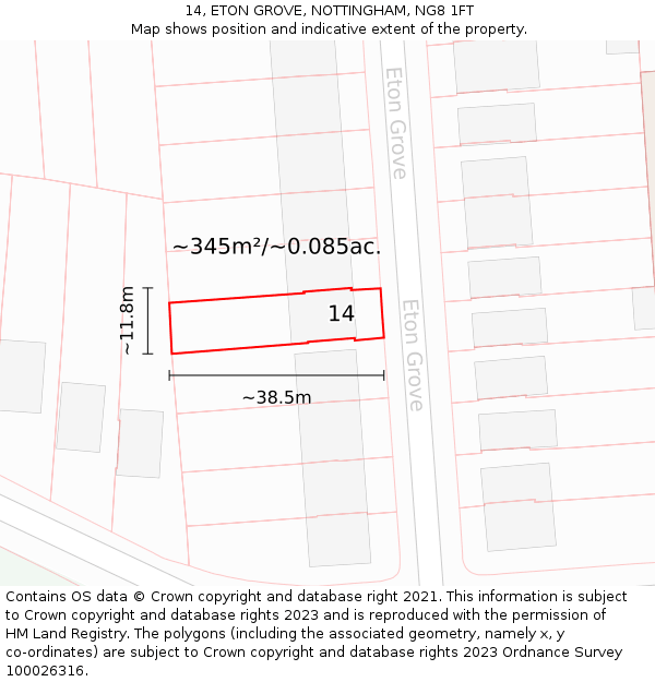 14, ETON GROVE, NOTTINGHAM, NG8 1FT: Plot and title map