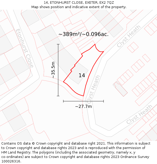 14, ETONHURST CLOSE, EXETER, EX2 7QZ: Plot and title map