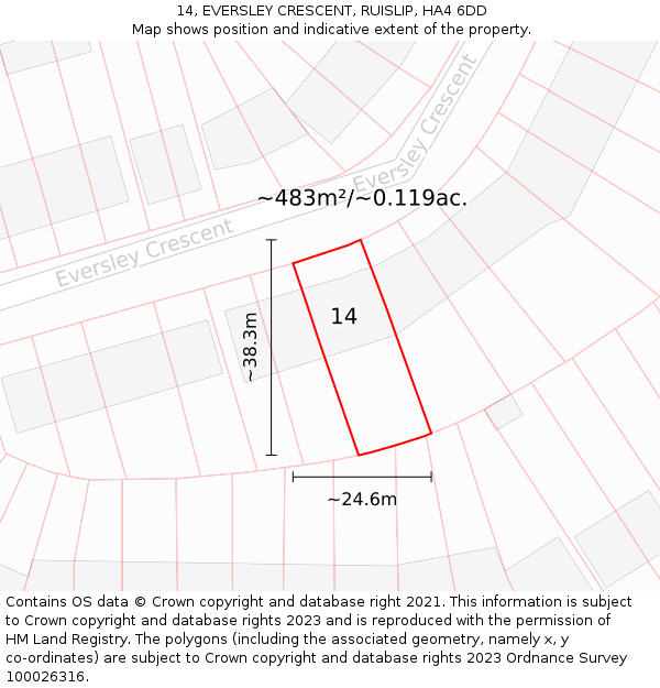 14, EVERSLEY CRESCENT, RUISLIP, HA4 6DD: Plot and title map