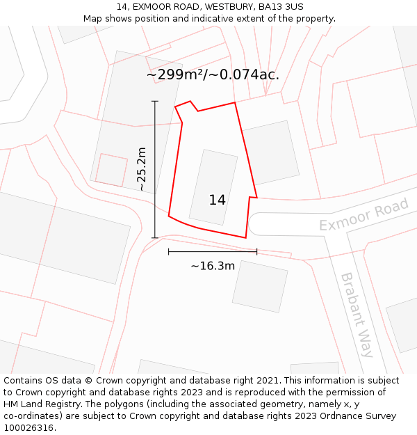 14, EXMOOR ROAD, WESTBURY, BA13 3US: Plot and title map