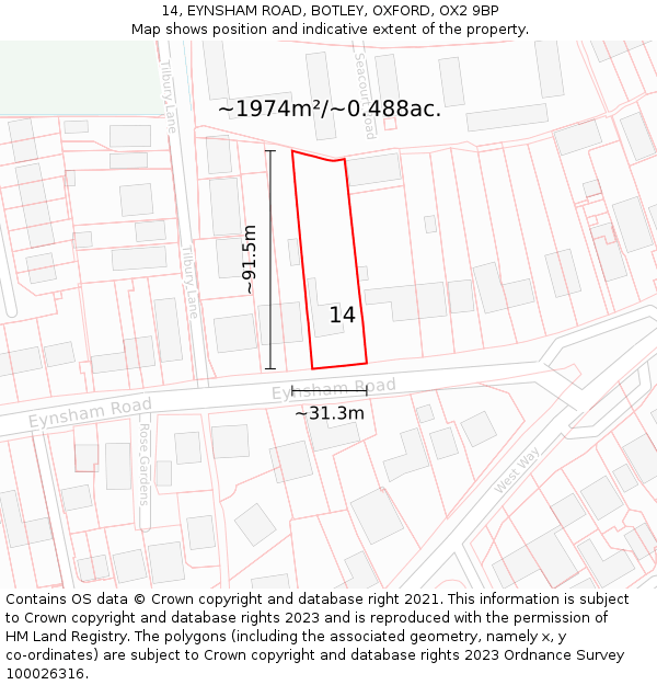 14, EYNSHAM ROAD, BOTLEY, OXFORD, OX2 9BP: Plot and title map