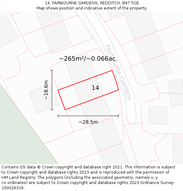 14, FAIRBOURNE GARDENS, REDDITCH, B97 5GE: Plot and title map